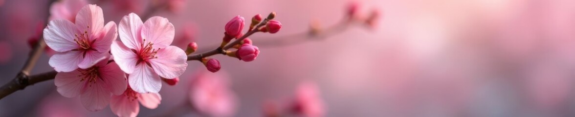 Obraz premium Delicate pink flower with a tiny tag made of paper, flowers, cherry blossoms, soft