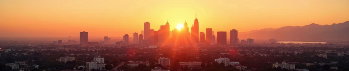 Sun-drenched LA skyline, iconic buildings gleaming , skyscrapers, image, USA
