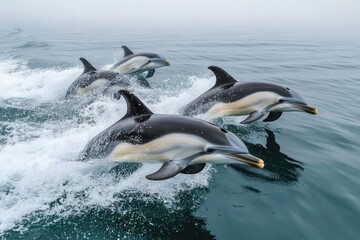 Obraz premium Dolphins Leap, Graceful Ocean Dance, Thrilling Wildlife