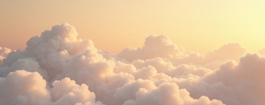 Muted clouds drift lazily across a warm beige background, airy, light, serene