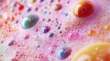 A Close-Up of Glittering Water Droplets with Holographic Colors and Pink Hues
