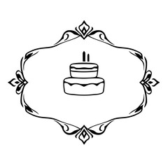 Birthday Cake within a Decorative Frame: A Vector Illustration, Featuring a Two-Layer Cake and Candles.