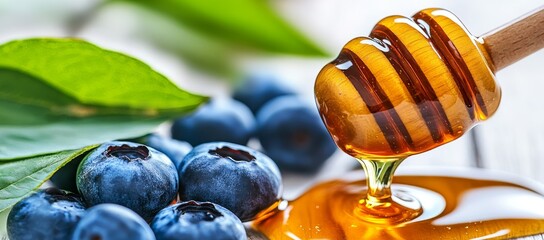 Blueberries and Honey Isolated on White Background with Clipping Path