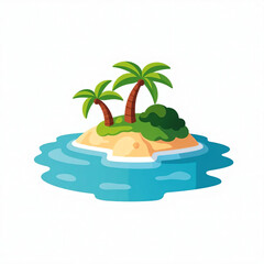 Obraz premium Cartoon Illustration of a Small Tropical Island with Palm Trees and Calm Ocean. On White Background. Element design. Vector illustration. Suitable for artwork design.