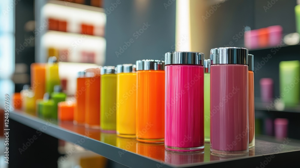 Aufkleber colorful bottles displayed on a modern shelf