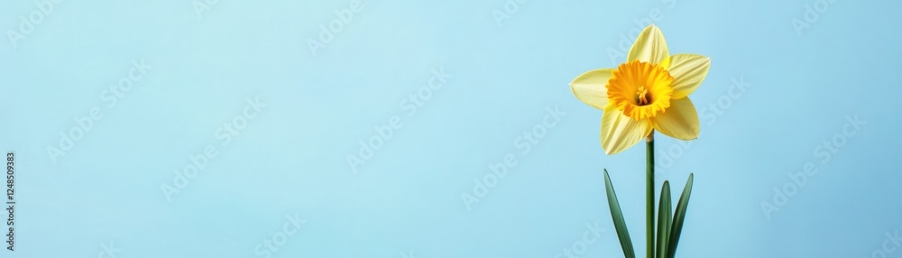 Wall mural A Single Yellow Daffodil Against A Light Blue Background