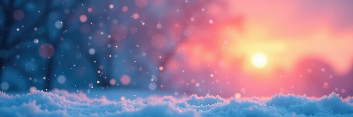 Snowflakes gently falling on a rainbow-colored sky at dawn, gentle, snowflake