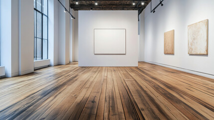 Empty white wall and wooden floor copy space background 3d render illustration