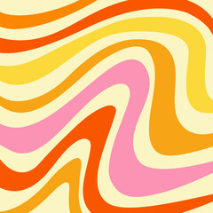 Groovy Background Retro 70s Style. Cute Abstract Vintage Texture Wallpaper. Hippie Wavy Vector Background. Colorful Fun Stripes in Retro 1970s Trendy Banner Design. Psychedelic Graphic Print 1960s.