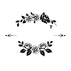 Elegant Black Rose Frame, Botanical Artwork, Roses in Vector Style.