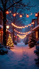 Fototapeta premium Twinkling lights create a festive atmosphere in a winter wonderland, holiday cheer, colorful lights, decoration