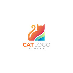 pet logo with cat icon and its long tail, 3d colorful style