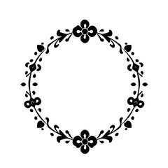 Ornate Circular Floral Wreath on White: Minimalist Design Featuring a Monochrome Floral Composition.