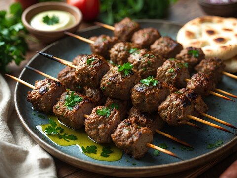 Unveil the Secrets of Lebanese Kafta: Savory Spiced Meat Skewers Grilled to Perfection, Combining Aromatic Spices, Tender Meat, and a Flavorful Middle Eastern Experience