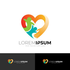 Heart care logo with people design charity, medical logos
