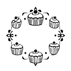 Stylized Cupcakes in a Circular Frame