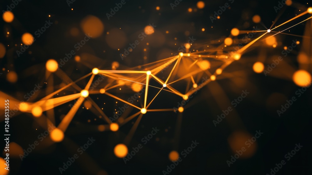 Poster abstract orange network connections illuminated in dark space