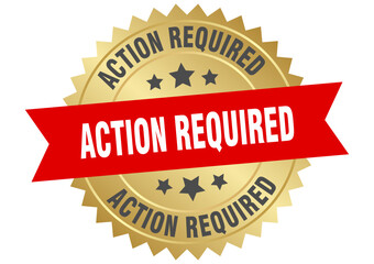 action required. action required round red and gold label isolated on transparent background