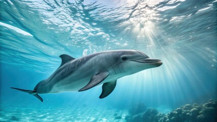 Fototapeta premium Dolphin swimming in clear blue water