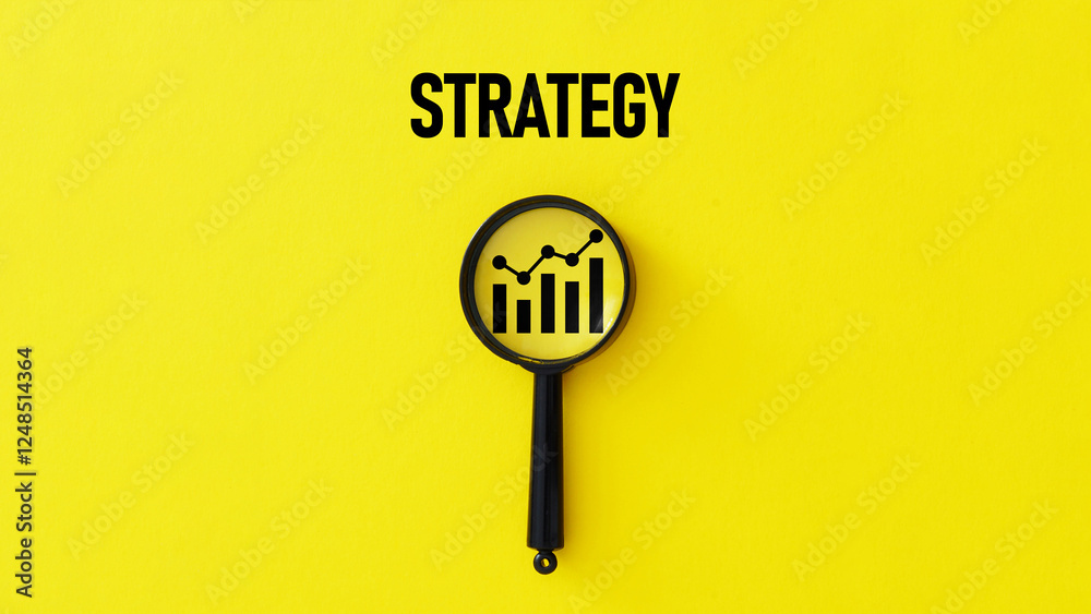 Poster magnifying glass focuses on chart as business development strategy and action plan. what is your onl