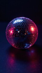 Fototapeta premium Glittering disco ball against dark background, disco, background, retro