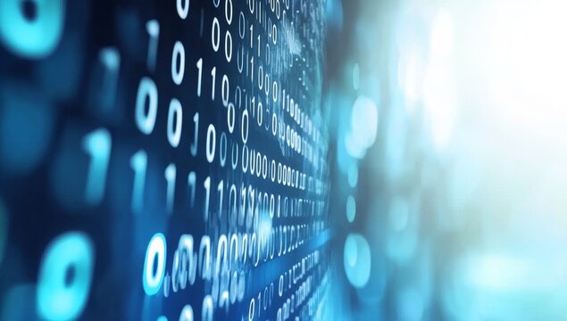 Digital world map with binary code and global network