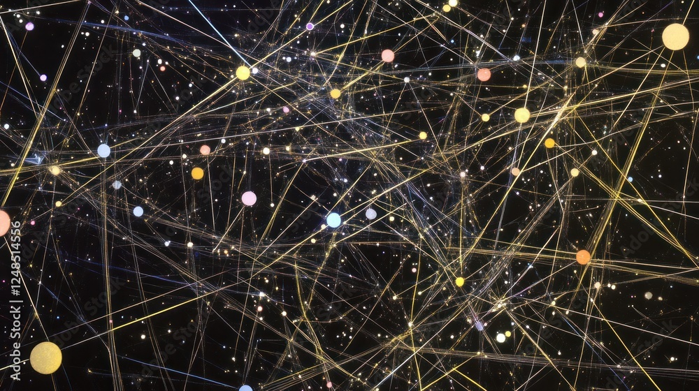 Poster abstract cosmic web with illuminated stars and planets