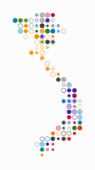 Vietnam, shape of the country built of colored cells. Digital style map of Vietnam on a white background. Large size circle blocks. Creative vector illustration.
