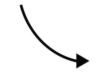 wave and curved long arrow icon, horizontal abstract long and thin arrow icon on white background.