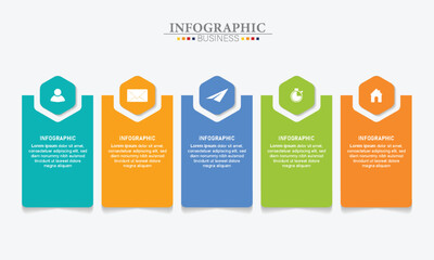 Vector infographic label design template with modern hexagon layout. Business concept with 5 steps, options.