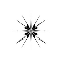 Obraz premium Complex, geometric, starburst pattern on white background. A black symmetrical design emanates from a central point, radiating outward.