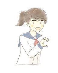 笑顔でハートポーズをする女子学生
