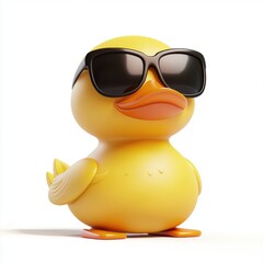 Cute rubber duck with sunglasses, isolated on white background