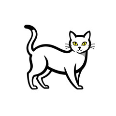 Fototapeta premium Black and White Cat with Yellow Eyes Standing
