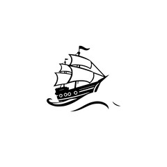 Silhouette of a Tall Ship Sailing on the Ocean.