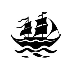 Silhouette of a Black Sailing Ship on a White Background: A minimalist design showing a ship's silhouette sailing on the water.
