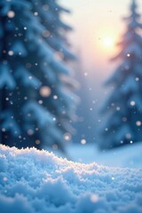 Naklejka premium Snowflakes gently falling on a winter landscape, frozen world, cold weather, winter snowflakes