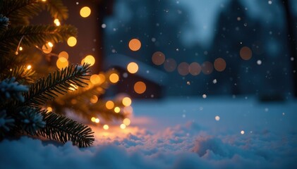 Fototapeta premium Twinkling golden lights on a dark winter background, Christmas, decoration, winter
