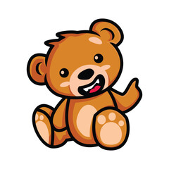 Cute Teddy Bear Waving Hand Cartoon Icon Illustration.