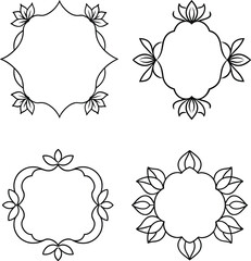 Decorative Floral Frame Elements – Elegant Outline Vector