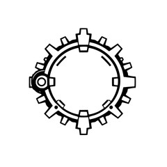 Monochrome Gearwheel: A Minimalist Vector Illustration Featuring a Circular Gear Design with a Modern, Futuristic Aesthetic.
