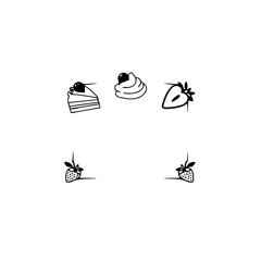 Abstract presentation minimalist design with icons of cakes, dessert, and strawberry theme. White background.
     Digital illustration of icon food icons of dessert with graphic minimalist design.
  