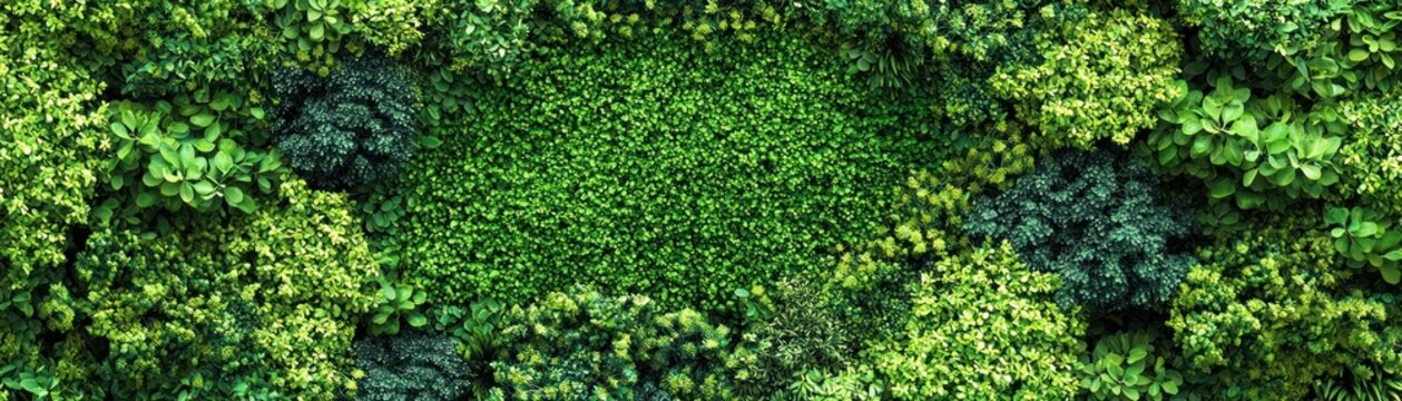Lush green wall decor, nature backdrop,  for interior design