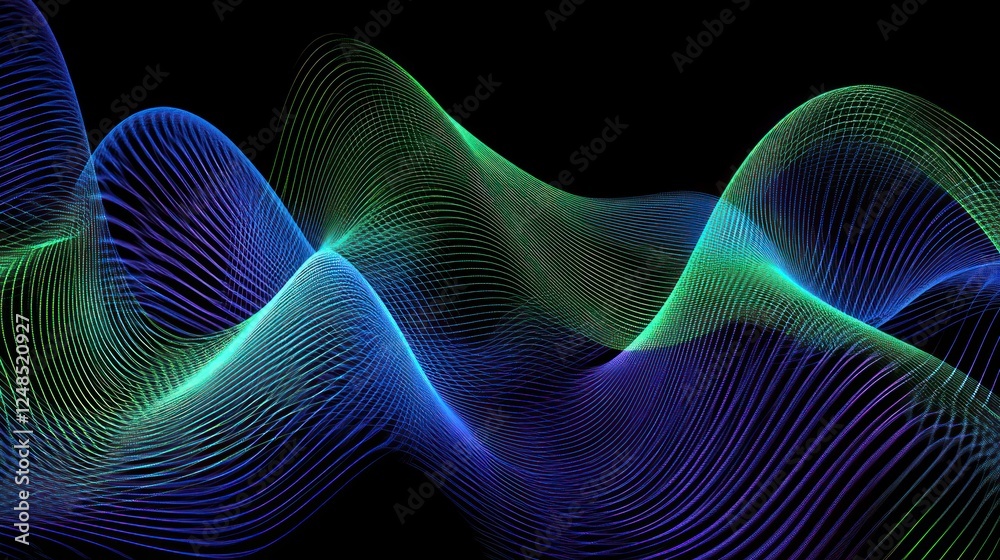 Aufkleber abstract blue green light waveforms flowing dynamically