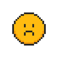 Obraz premium Pixel icon face emotion of sadness, 8 bit face with emotion of sadness.