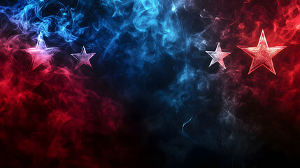 A burst of vibrant red and blue stars scattered against a dark cosmic backdrop.