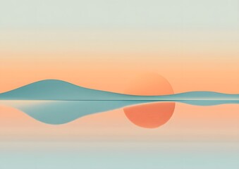 Serene sunset reflecting on calm lake, minimalist landscape, peaceful background, website banner