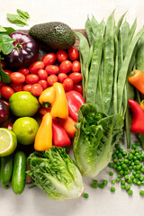 Assortment of fresh organic vegetables in rainbow colors.