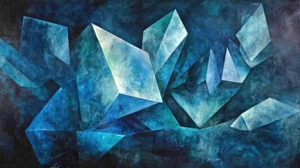 Abstract Blue Crystal Geometric Forms Composition