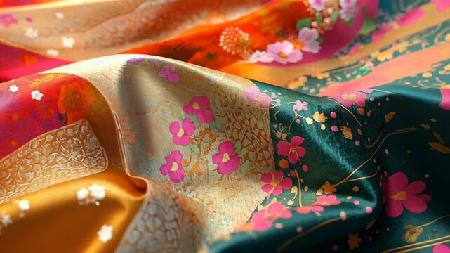 Vibrant Floral Silk Fabric Texture